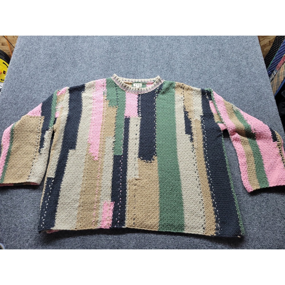 POL Clothing Multi Patchwork Chenille Knit Sweater Oversized Pink Green YST339 S